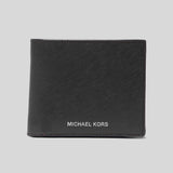 MICHAEL KORS Harrison Saffiano Leather Billfold Wallet With Coin Pocket Black 36S4LHRF3L