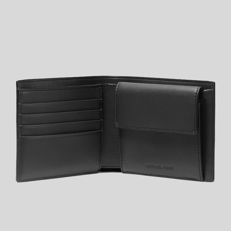 MICHAEL KORS Harrison Saffiano Leather Billfold Wallet With Coin Pocket Black 36S4LHRF3L