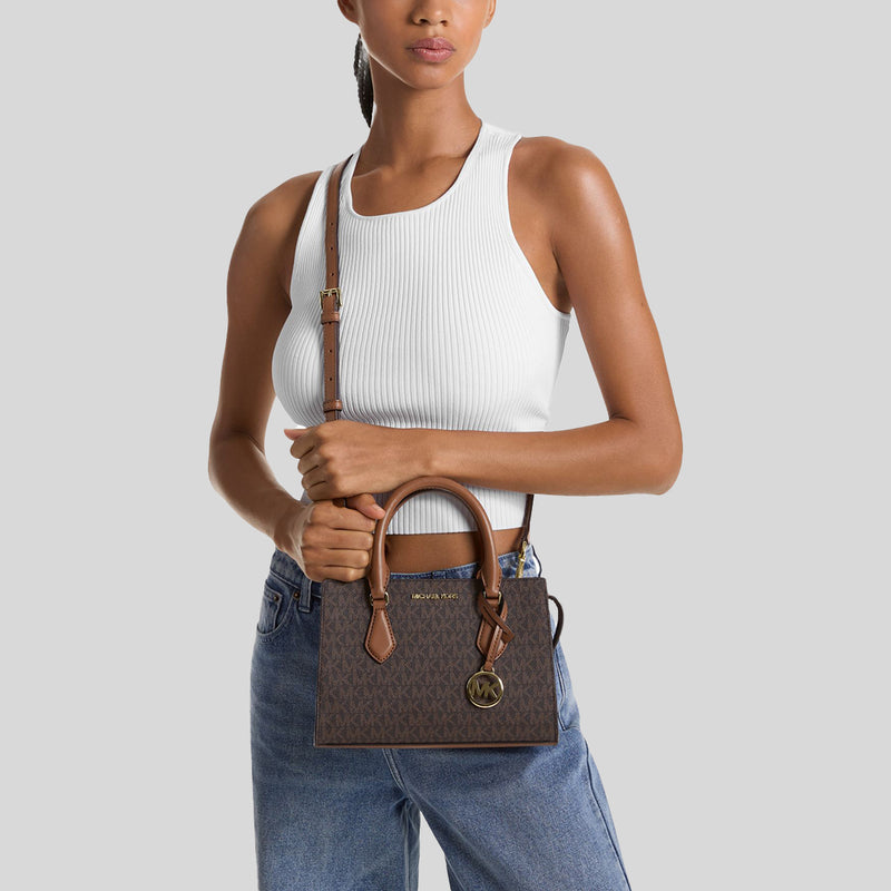 MICHAEL KORS Sheila Small Signature Logo Satchel Brown 35S3G6HS5B