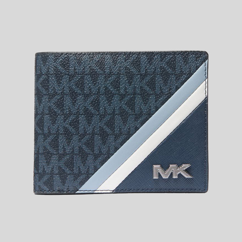 MICHAEL KORS Rivington Striped Logo Billfold Wallet With Coin Pouch Pale Blue 36F4LRVF3L