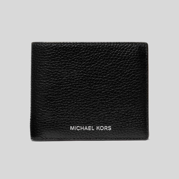 MICHAEL KORS Cooper Pebbled Leather Billfold Wallet With Coin Pouch Black 36T4LCOF3L