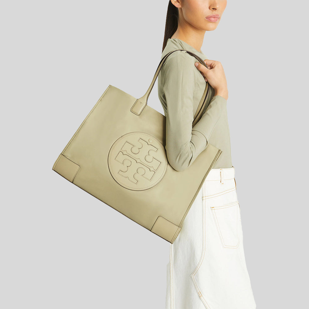 TORY BURCH Reversible Ellla Market Tote Bag Shopper Curly Ditsy Brown Cream NWT online