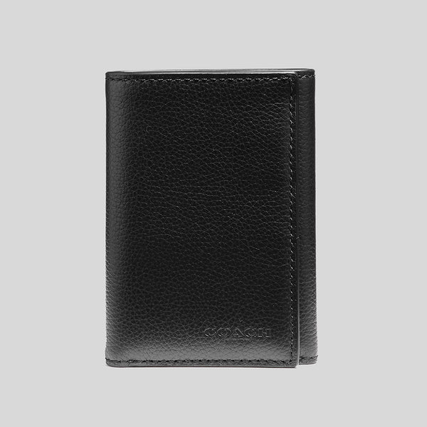 Coach trifold wallet black sale