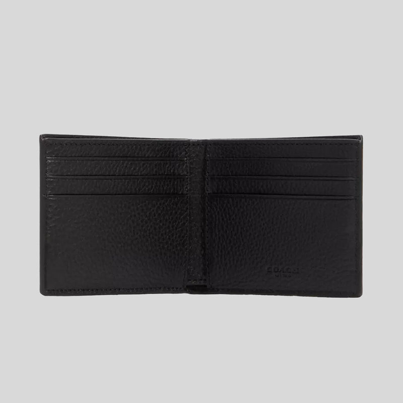 COACH Slim Billfold Wallet With Varsity Stripe Black Saddle 3003