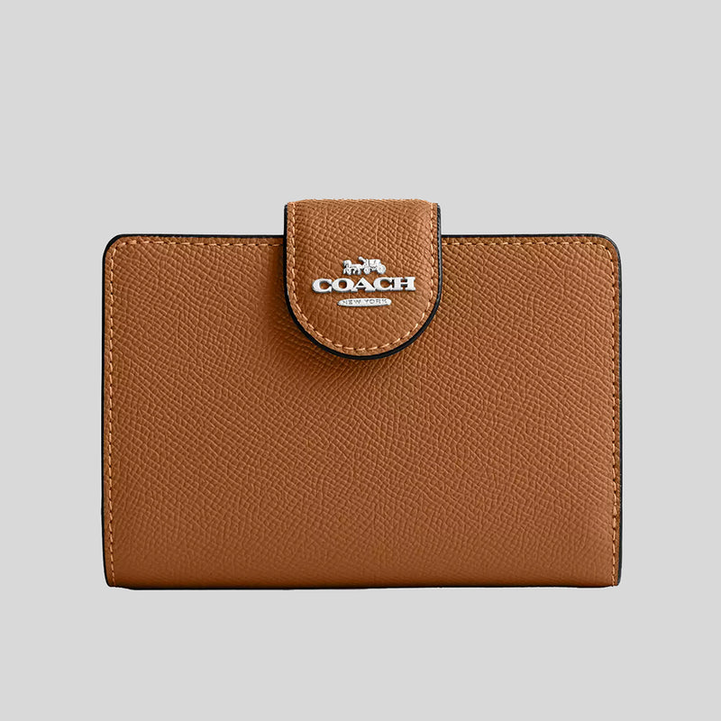 COACH Medium Corner Zip Wallet In Crossgrain Leather Light Saddle 6390