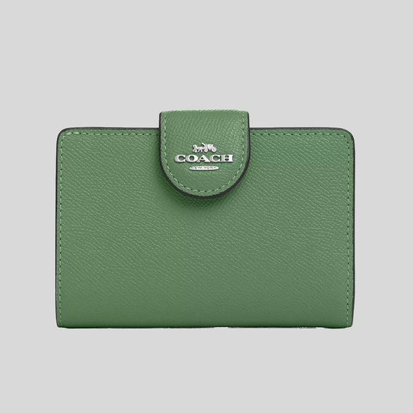 COACH Medium Corner Zip Wallet In Crossgrain Leather Soft Green 6390