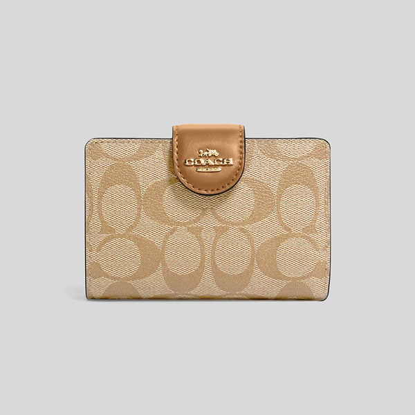 Coach Medium Corner Zip Wallet In Signature Canvas Light Khaki