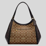 Coach Kristy Shoulder Bag In Blocked Signature Canvas Khaki Brown Multi C6831