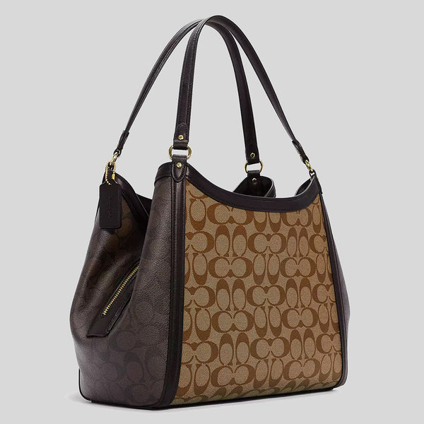 COACH Kristy Shoulder Bag In Blocked Signature Canvas Khaki Brown Multi C6831