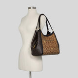 COACH Kristy Shoulder Bag In Blocked Signature Canvas Khaki Brown Multi C6831