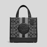 Coach Dempsey Tote 22 In Signature Jacquard With Stripe And Coach Patch Smoke Black Multi C8417