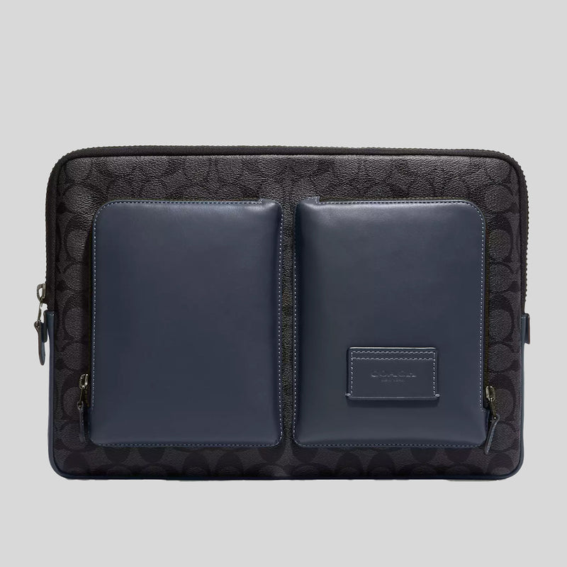 COACH Utility Laptop Case In Colorblock Signature Canvas Gunmetal/Charcoal/Denim CE701