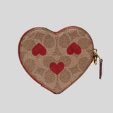 Coach Heart Wristlet In Signature Canvas With Heart Print Tan Red Apple CF283