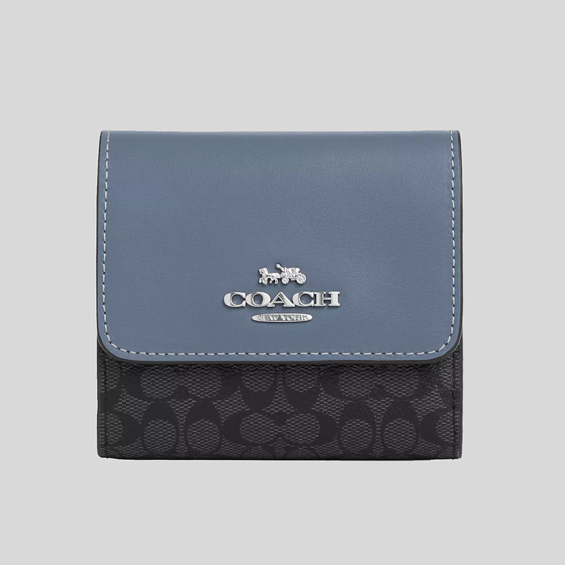 Coach Small Trifold Wallet In Colorblock Signature Canvas Graphitelig