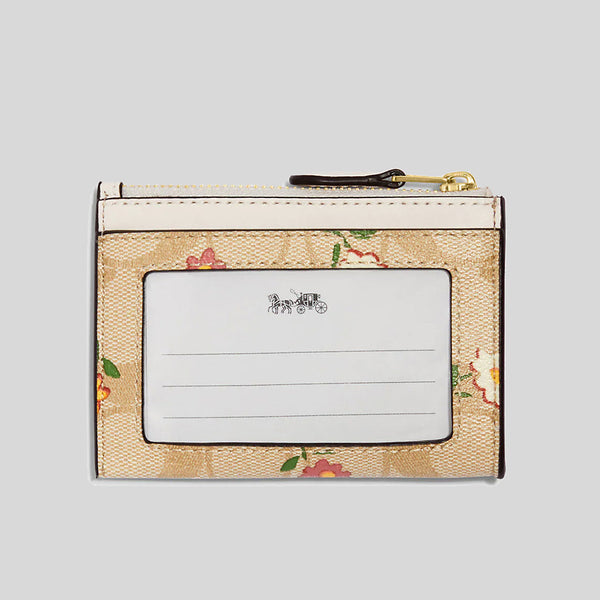 Coach Mini Skinny Id Case In Signature Canvas With Nostalgic Ditsy Print Light Khaki Multi CH481