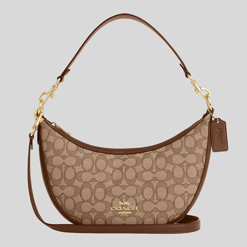 COACH Aria Shoulder Bag In Signature Jacquard Khaki/Saddle Multi CO997