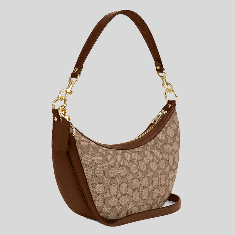 COACH Aria Shoulder Bag In Signature Jacquard Khaki/Saddle Multi CO997