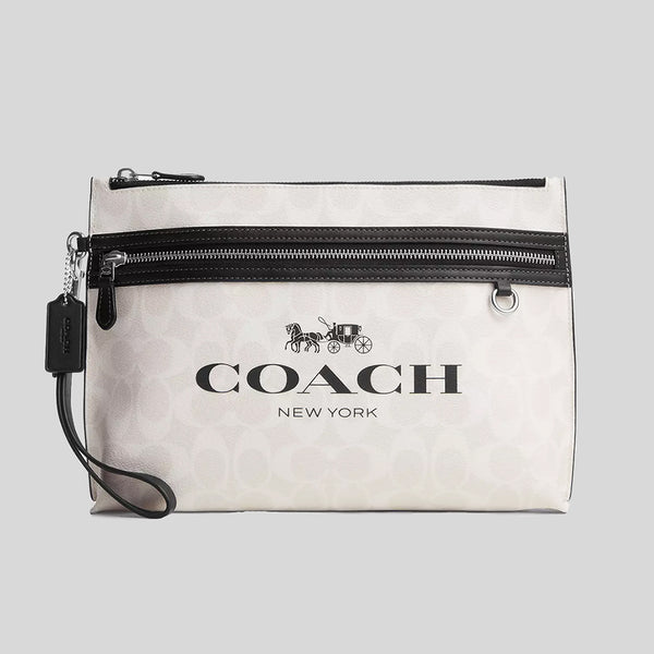 COACH Carry All Pouch In Signature Canvas Chalk/Black Multi CP198