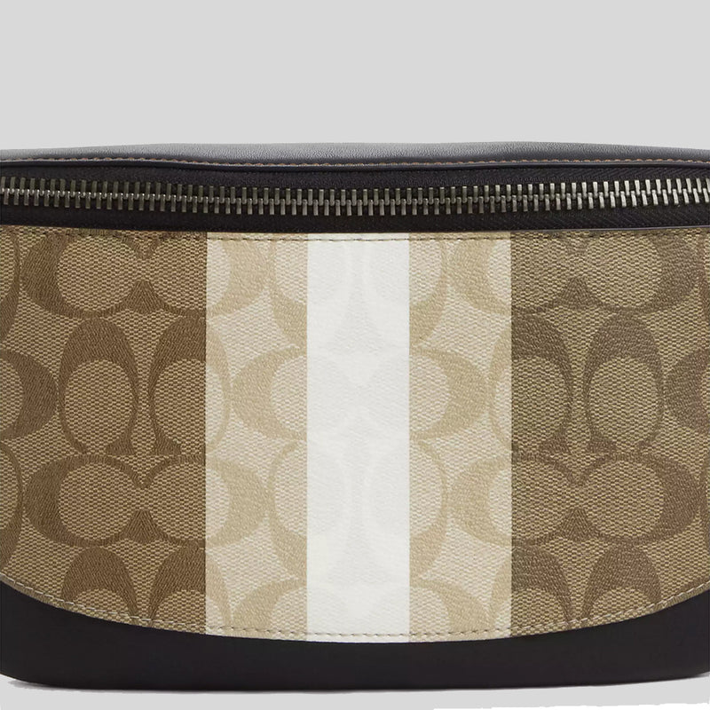 COACH Warren Belt Bag In Blocked Signature Canvas With Varsity Stripe Khaki Multi CQ038