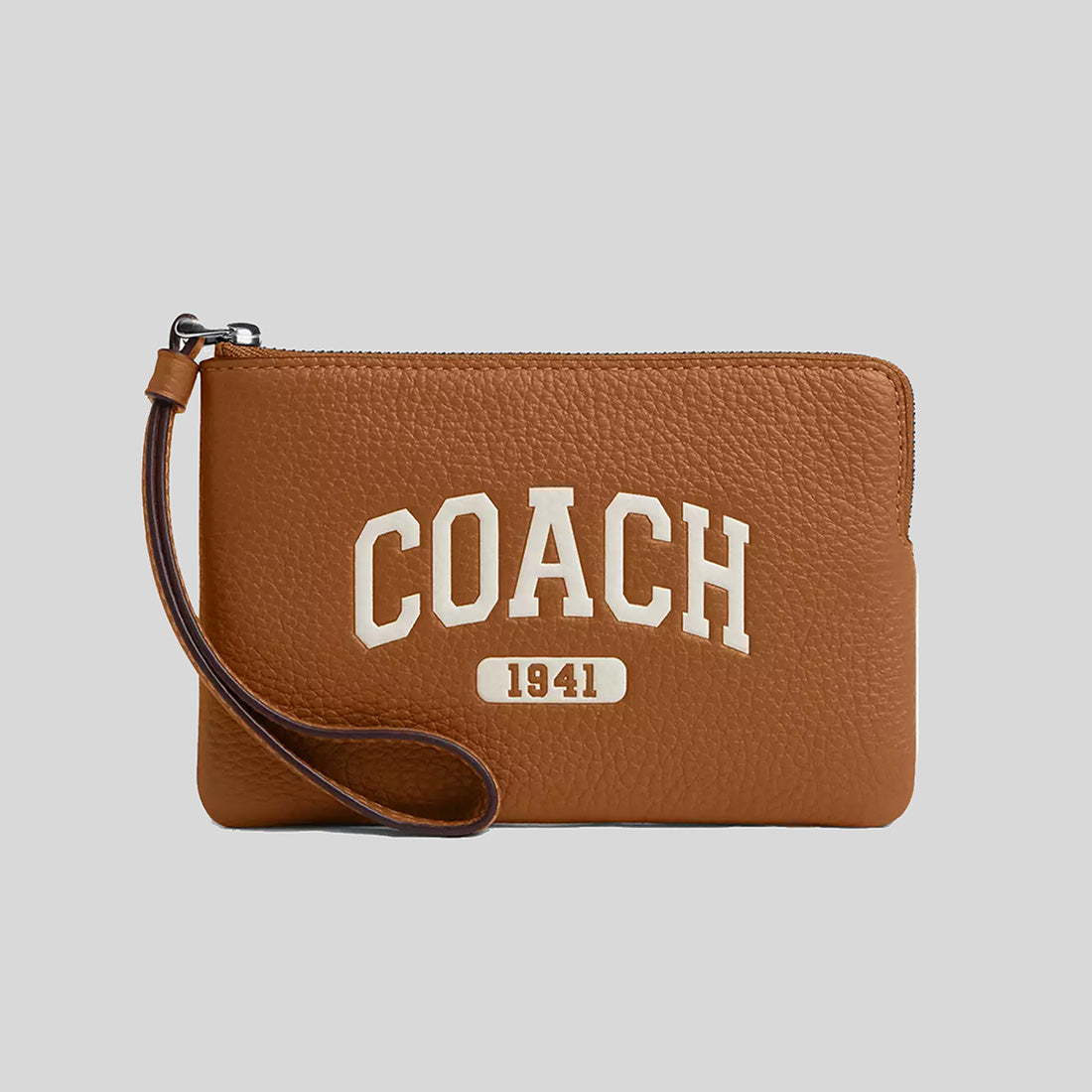 COACH Corner Zip Wristlet With Varsity Silver/Light Saddle CR393 ...