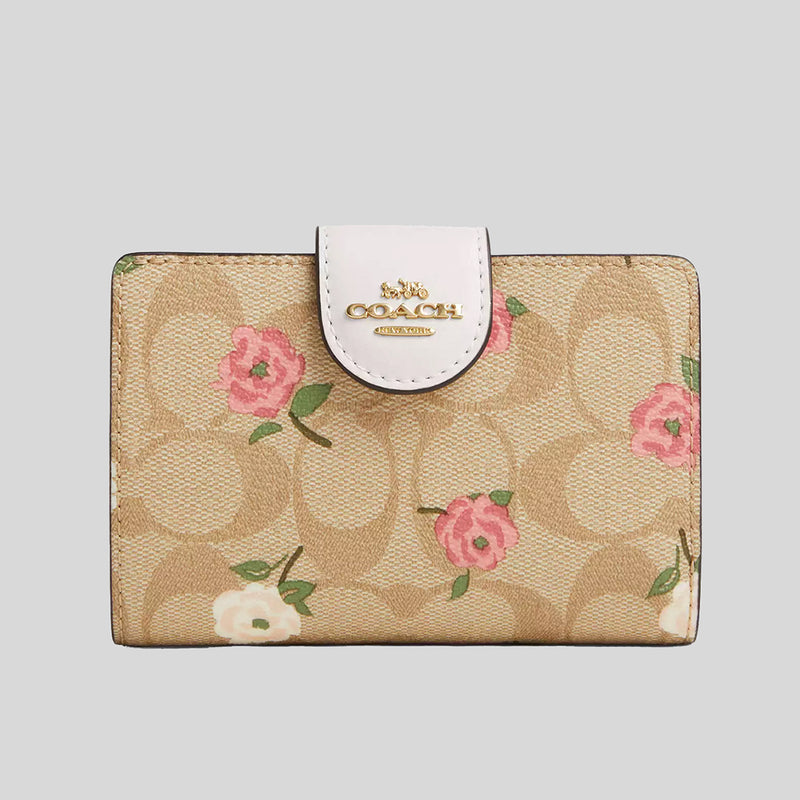 COACH Medium Corner Zip Wallet In Signature Canvas With Floral Print CR968