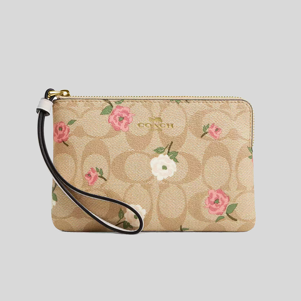 Corner Zip Wristlet In order Signature Canvas With Dreamy Veggie Print