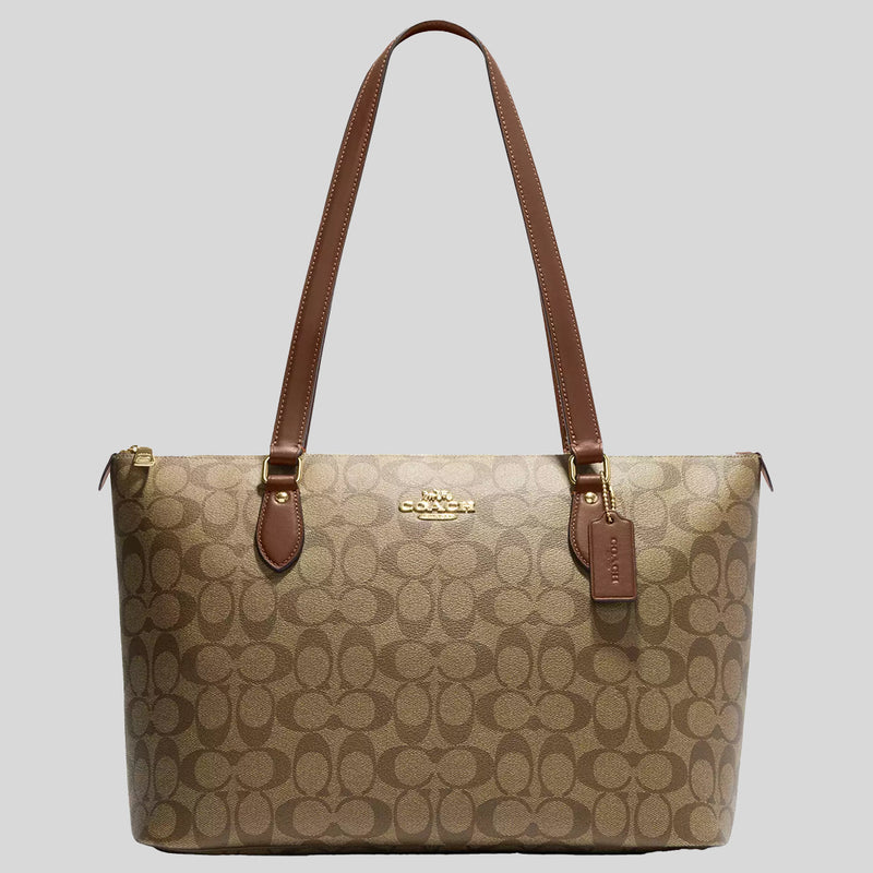 COACH Gallery Tote Bag In Signature Canvas Khaki/Saddle CS187