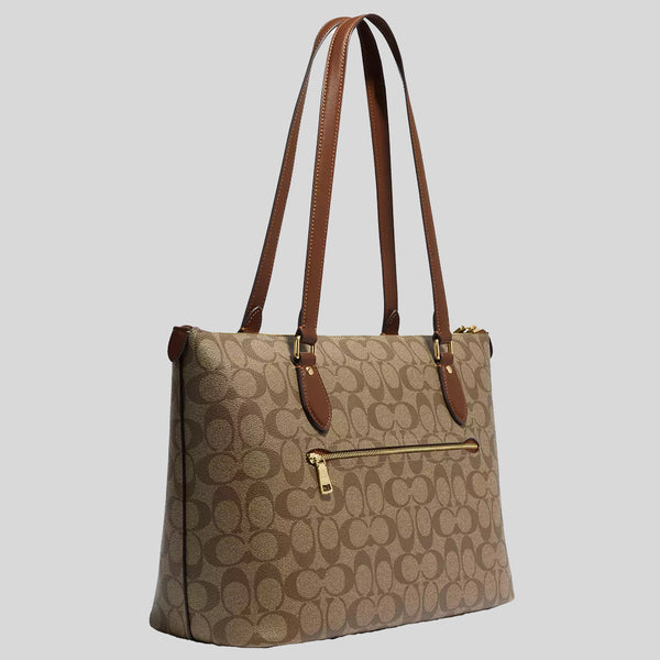 COACH Gallery Tote Bag In Signature Canvas Khaki/Saddle CS187