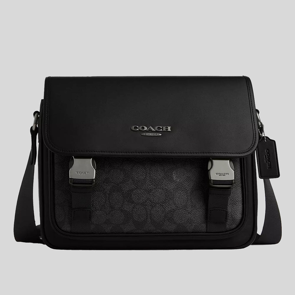 COACH Racer Messenger In Signature Canvas Charcoal/Black CT716 – LussoCitta