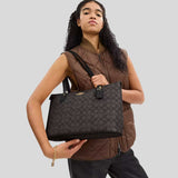 COACH Gallery Tote Bag In Signature Canvas Walnut/Black CW381