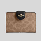 COACH Medium Corner Zip Wallet In Signature Canvas Tan/Black CW786