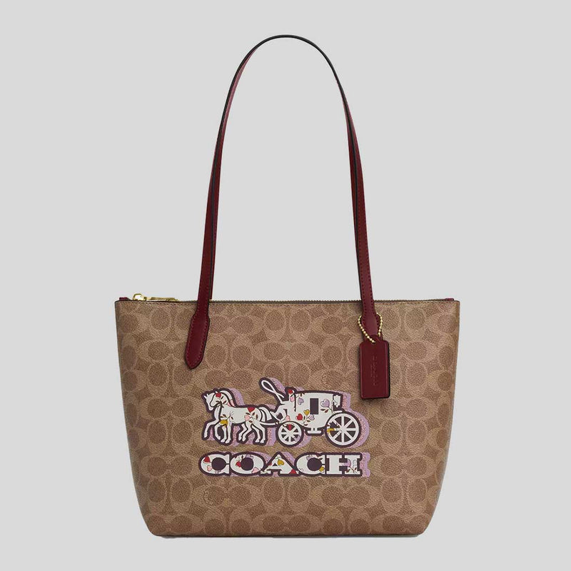 COACH Fiona Zip Tote Bag In Signature Canvas With Horse and Carriage Print CX587