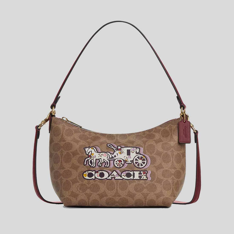 COACH Zip Top Shoulder Bag In Signature Canvas With Horse And Carriage Print CX588