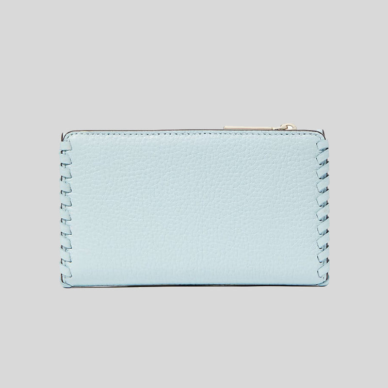 Kate Spade Leila Pebbled Leather Whipstitch Small Slim Bifold Wallet Dewy Blue KC652