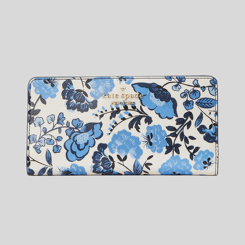 KATE SPADE Madison Vase Floral Large Slim Bifold Wallet Blue Multi KH776