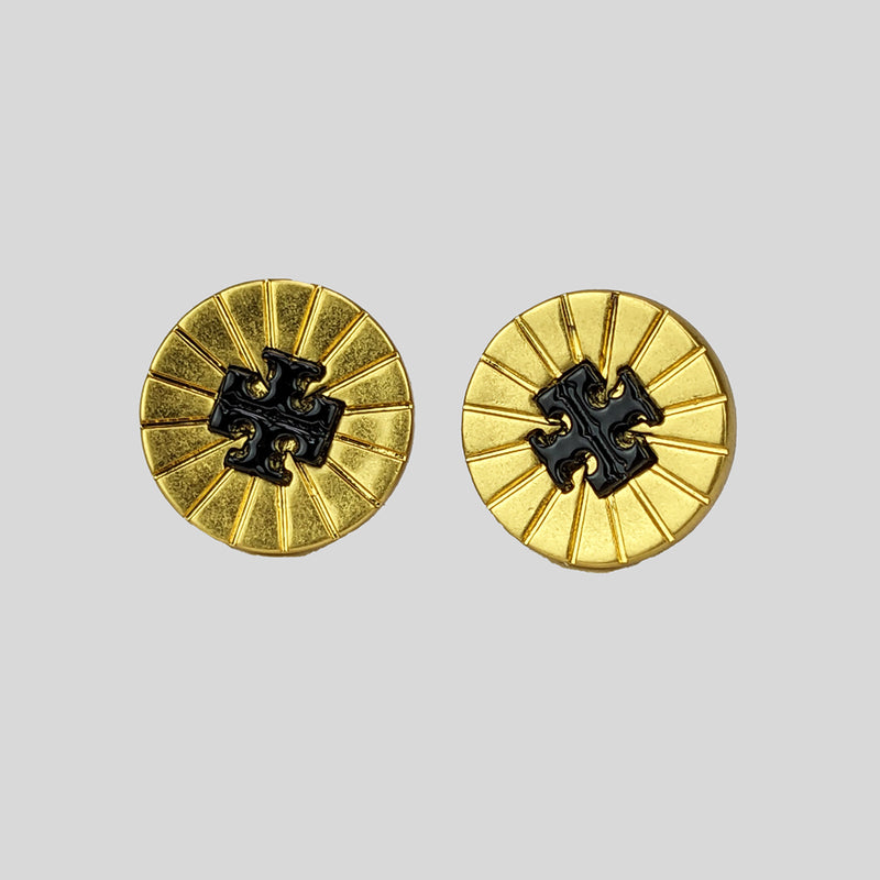 Tory Burch Britten Enamel Pleated Wheel Stud Earring Black 143555