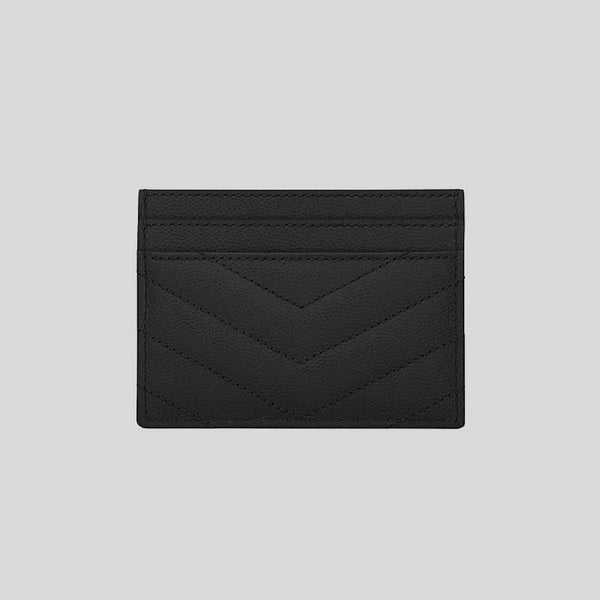 SAINT LAURENT YSL Cassandre Matelasse Card Case In Grain De Poudre Embossed Leather Black/Silver 423291