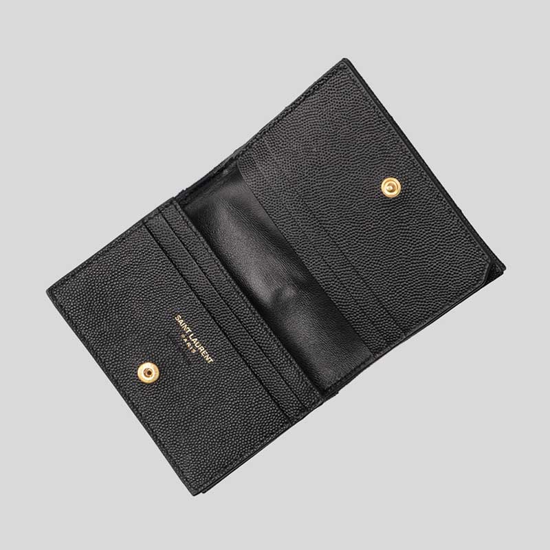 SAINT LAURENT YSL Cassandre Matelasse Flap Card Case Wallet In Grain De Poudre Embossed Leather Black/Gold 668290BOWA1