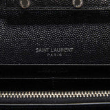 SAINT LAURENT YSL Matelasse Envelope Chain Wallet In Grain De Poudre Embossed Leather Black/Silver 742920BOW02