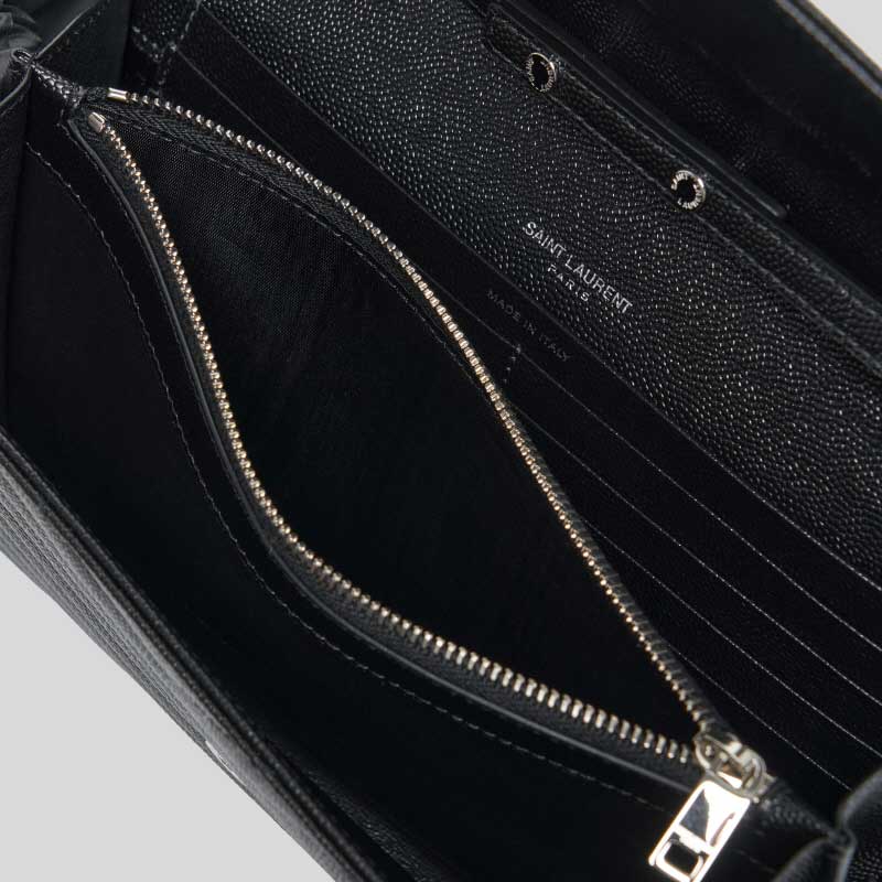 SAINT LAURENT YSL Matelasse Envelope Chain Wallet In Grain De Poudre Embossed Leather Black/Silver 742920BOW02