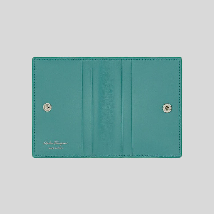 Salvatore Ferragamo Soft Calf Leather Small Bifold Card Case Turquoise LussoCitta