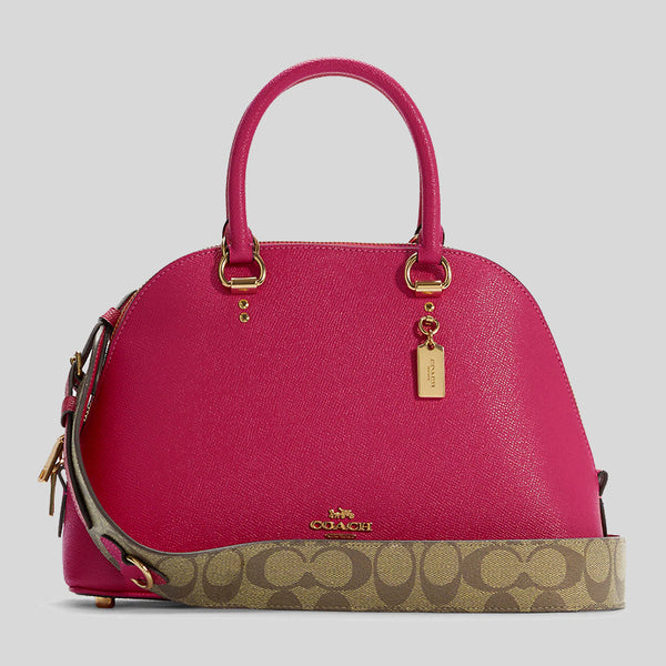 COACH KATY SATCHEL IN SIGNATURE CANVAS (GOLD/BROWN SHELL PINK)